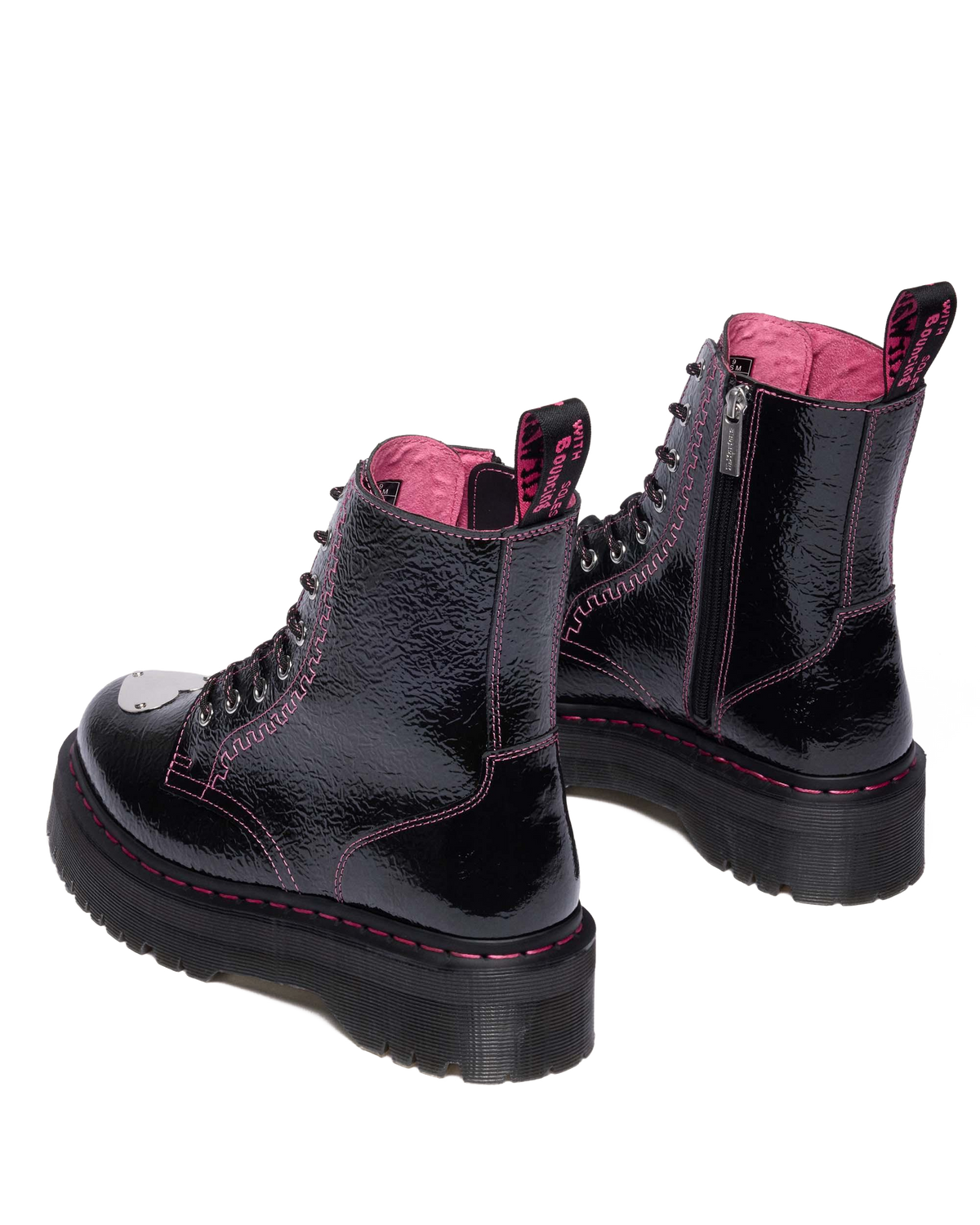Jadon Distressed Patent Leather Platform Boots in Black