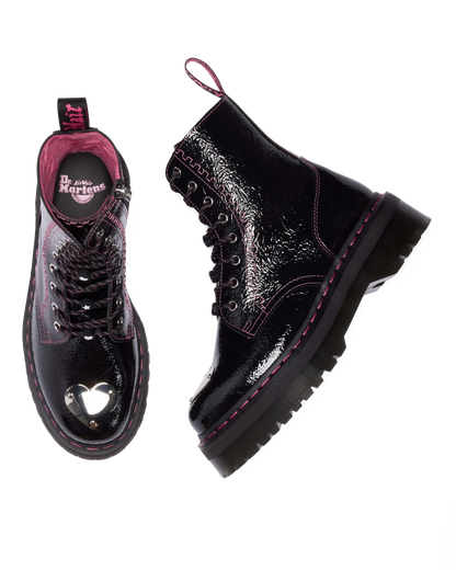 Jadon Distressed Patent Leather Platform Boots in Black