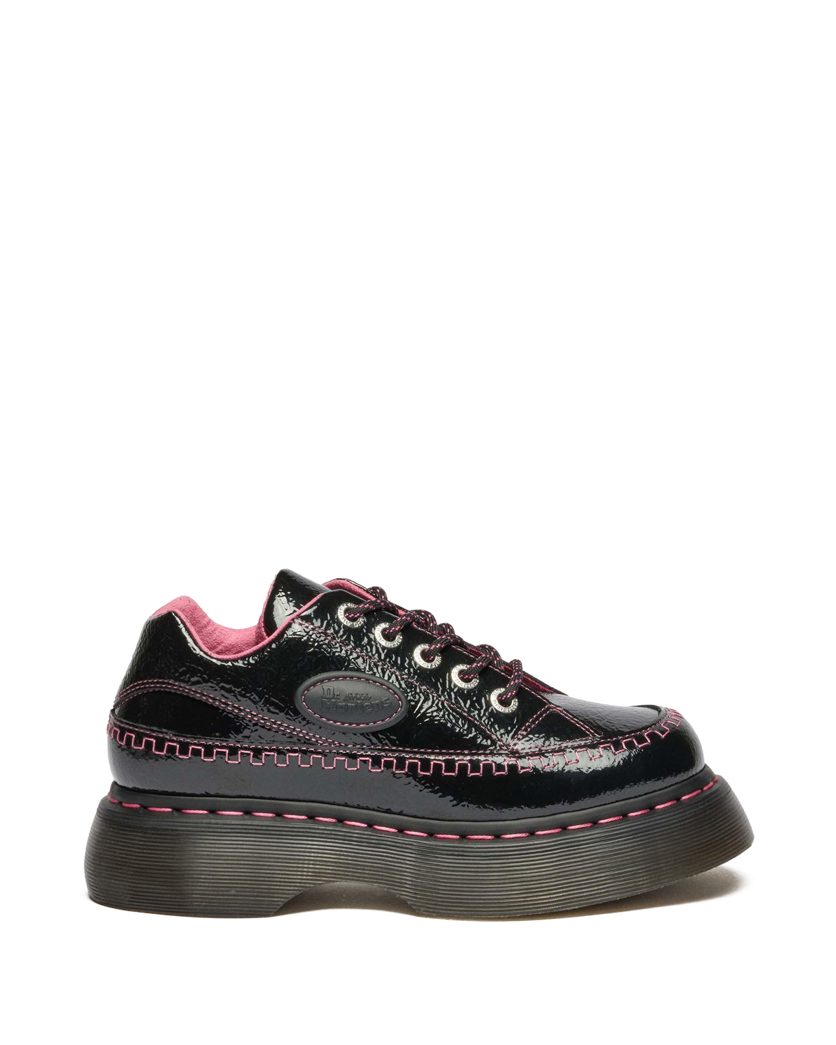 Buzz 5-Eye Distressed Patent Leather Shoes in Black