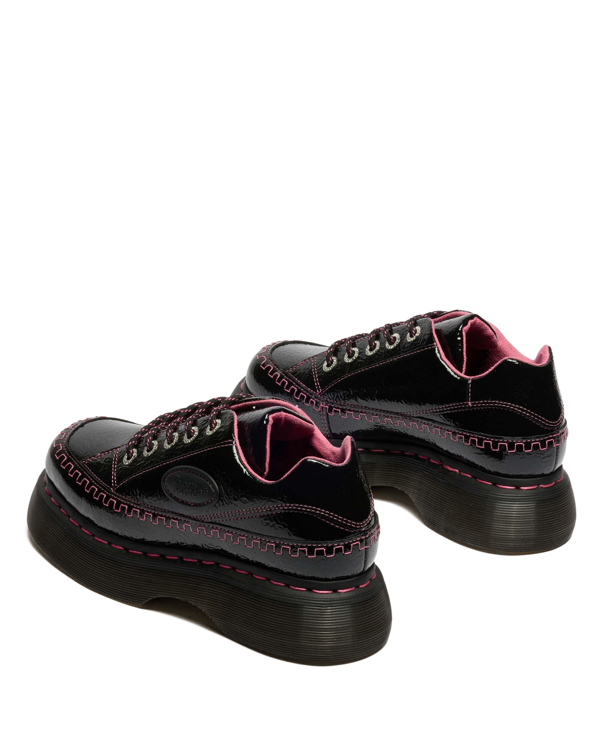 Buzz 5-Eye Distressed Patent Leather Shoes in Black