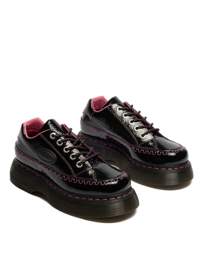 Buzz 5-Eye Distressed Patent Leather Shoes in Black