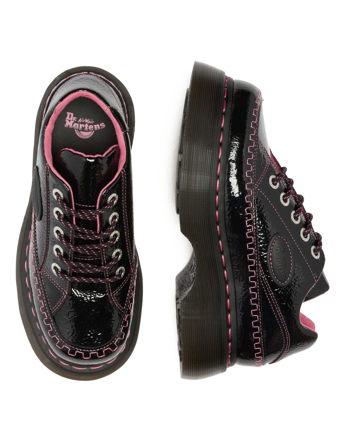 Buzz 5-Eye Distressed Patent Leather Shoes in Black
