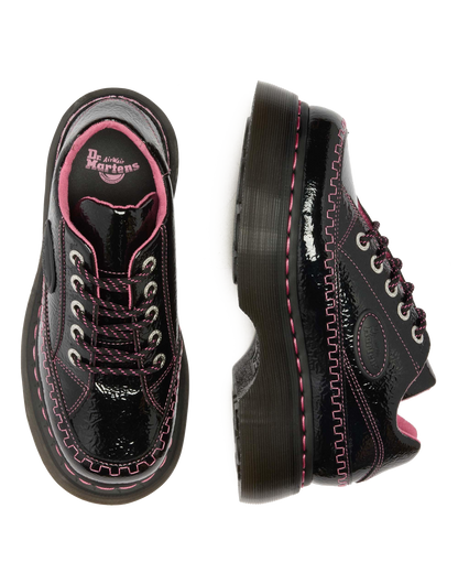 Buzz 5-Eye Distressed Patent Leather Shoes in Black