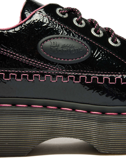 Buzz 5-Eye Distressed Patent Leather Shoes in Black