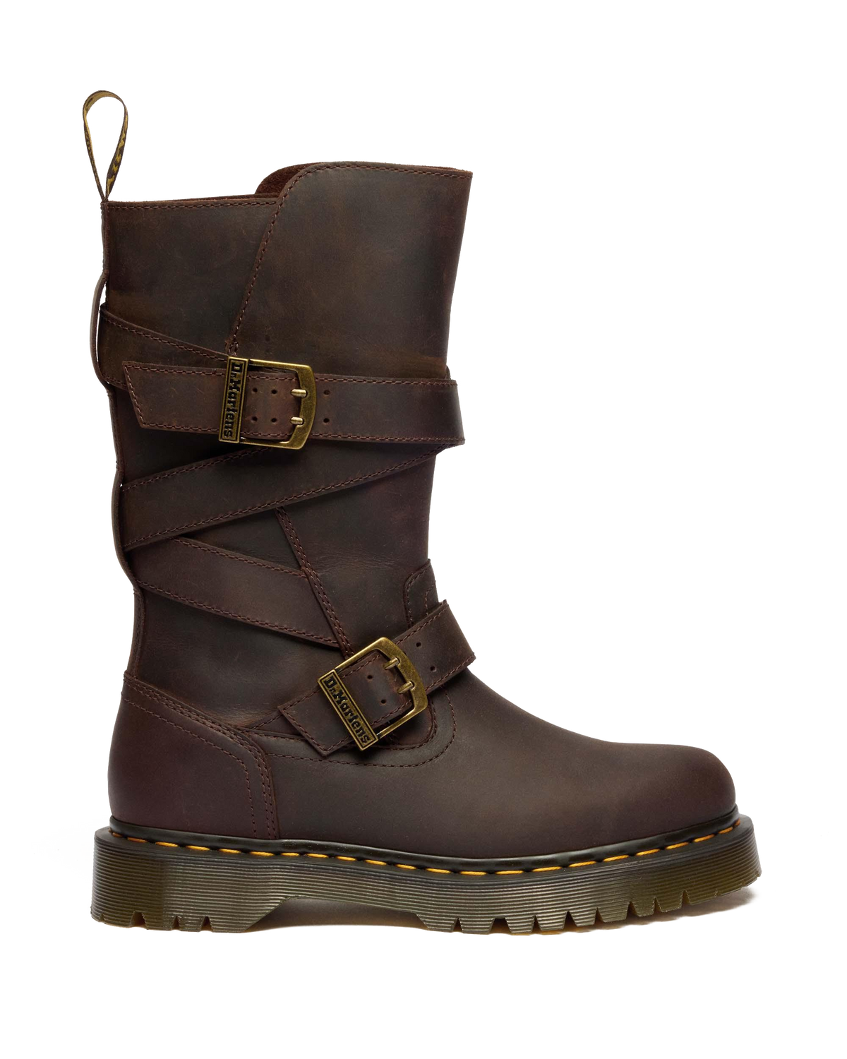 Anistone Two Strap Crazy Horse Leather Biker Boots in Dark Brown
