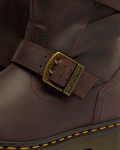 Anistone Two Strap Crazy Horse Leather Biker Boots in Dark Brown