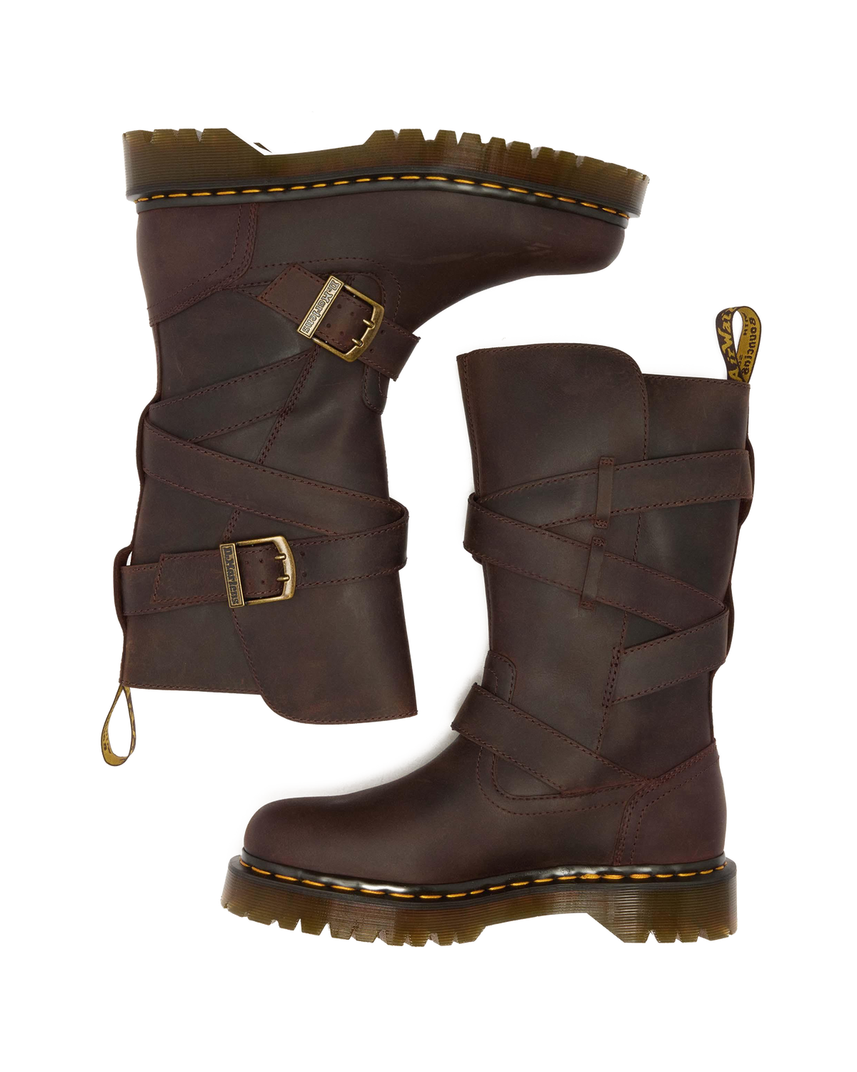 Anistone Two Strap Crazy Horse Leather Biker Boots in Dark Brown