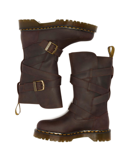 Anistone Two Strap Crazy Horse Leather Biker Boots in Dark Brown