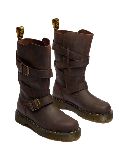 Anistone Two Strap Crazy Horse Leather Biker Boots in Dark Brown