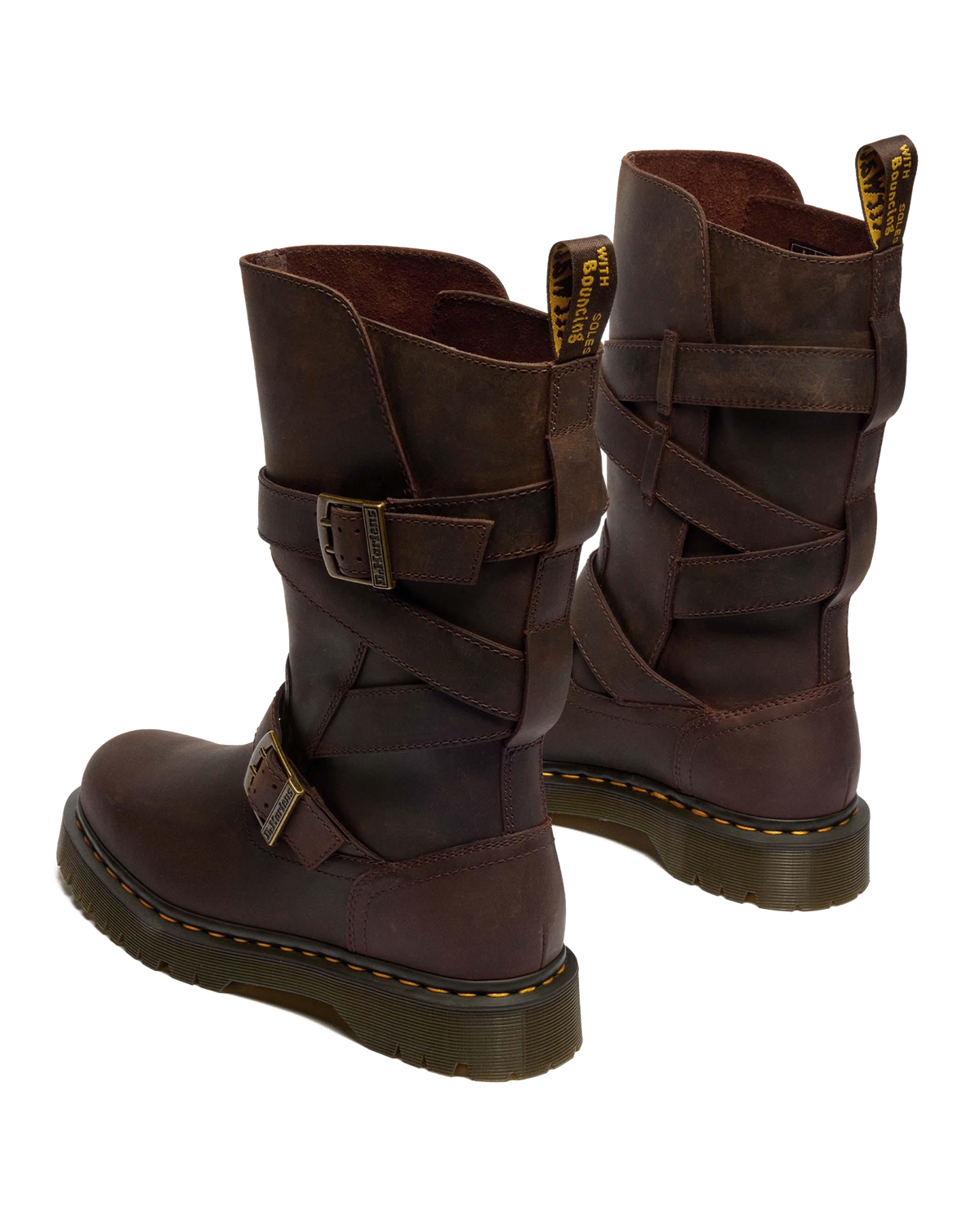 Anistone Two Strap Crazy Horse Leather Biker Boots in Dark Brown