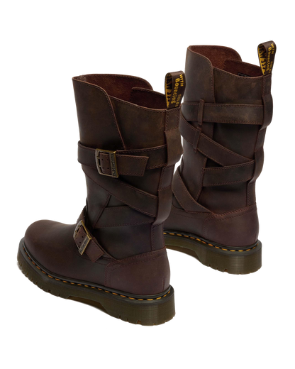 Anistone Two Strap Crazy Horse Leather Biker Boots in Dark Brown