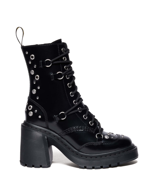 CHESNEY STUDDED BUTTERO LEATHER FLARE HEEL BOOTS in Black Buttero