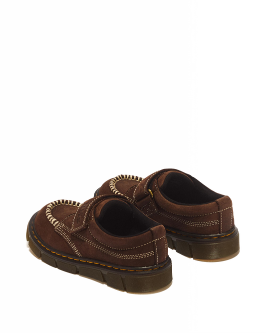 Junior Raffe Strap Tumbled Nubuck Strap Shoes in Dark Brown
