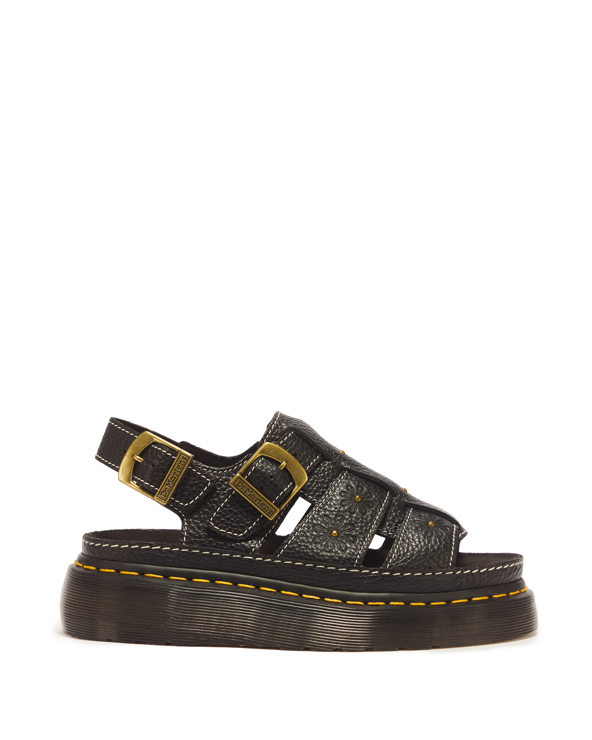 Wrenlie Open Toe Nappa Leather Fisherman Platform Sandals in Black Milled Nappa