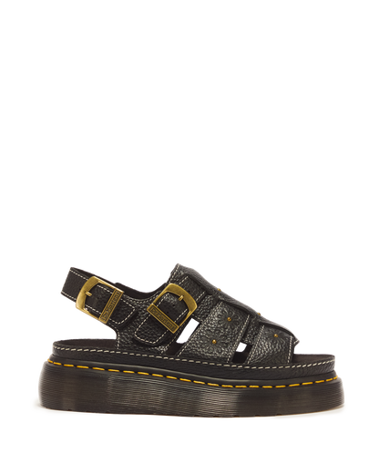 Wrenlie Open Toe Nappa Leather Fisherman Platform Sandals in Black Milled Nappa