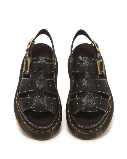 Wrenlie Open Toe Nappa Leather Fisherman Platform Sandals in Black Milled Nappa
