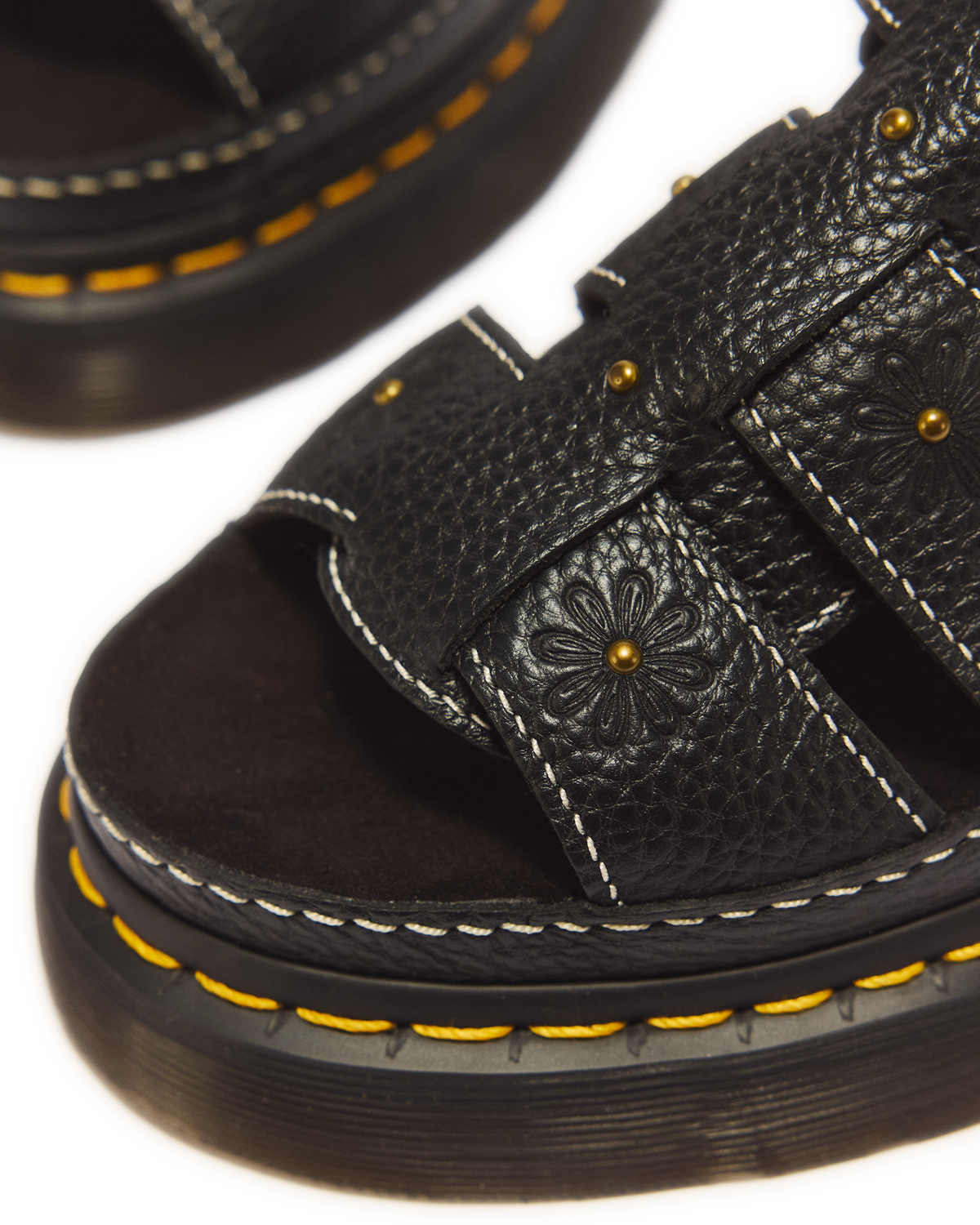 Wrenlie Open Toe Nappa Leather Fisherman Platform Sandals in Black Milled Nappa