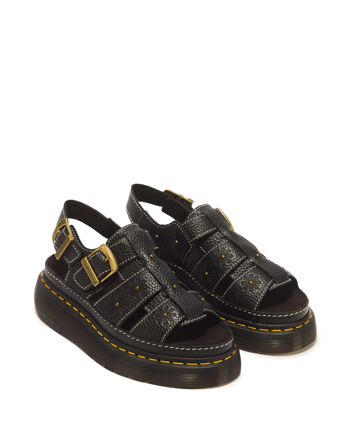 Wrenlie Open Toe Nappa Leather Fisherman Platform Sandals in Black Milled Nappa
