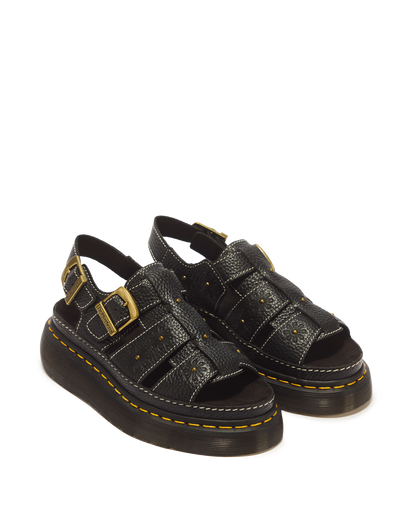 Wrenlie Open Toe Nappa Leather Fisherman Platform Sandals in Black Milled Nappa