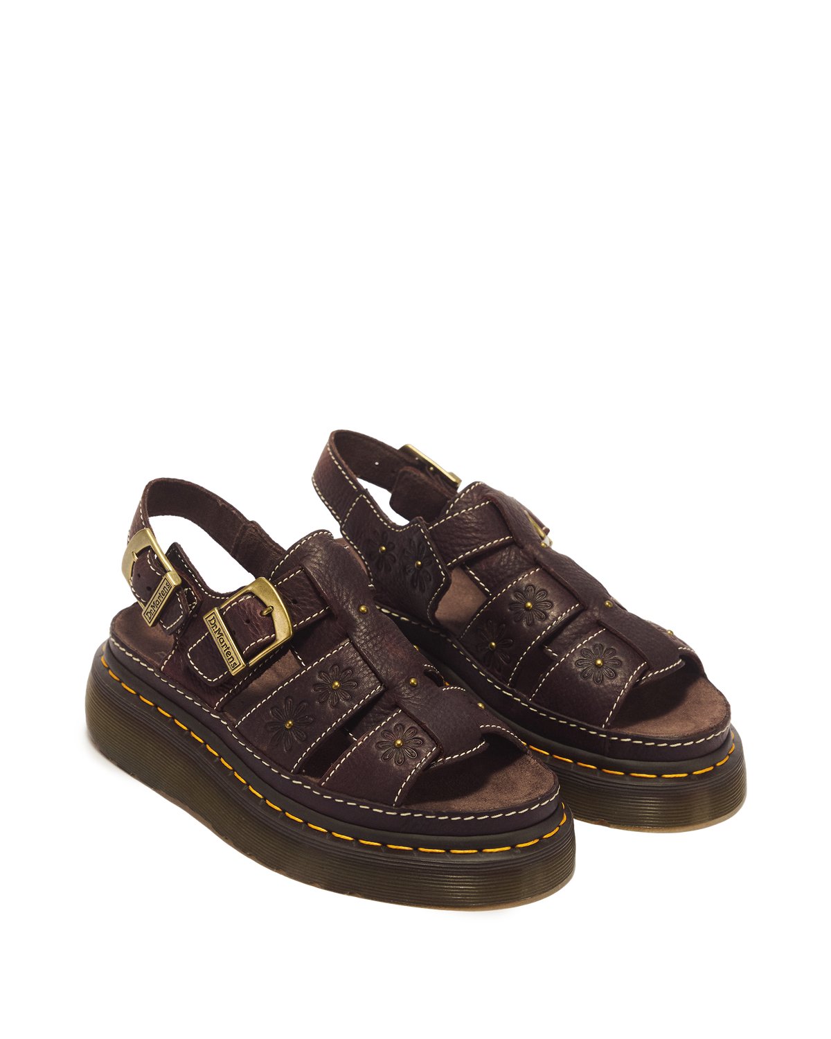 Wrenlie Open Toe Grizzly Leather Fisherman Platform Sandals in Dark Brown