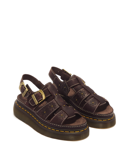 Wrenlie Open Toe Grizzly Leather Fisherman Platform Sandals in Dark Brown