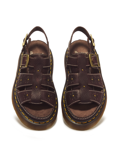 Wrenlie Open Toe Grizzly Leather Fisherman Platform Sandals in Dark Brown