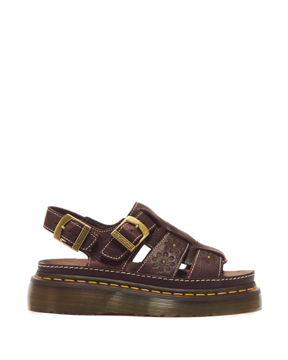Wrenlie Open Toe Grizzly Leather Fisherman Platform Sandals in Dark Brown