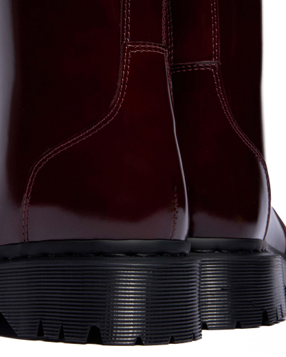 Rejena Lacquered Leather Boots in Cherry Red