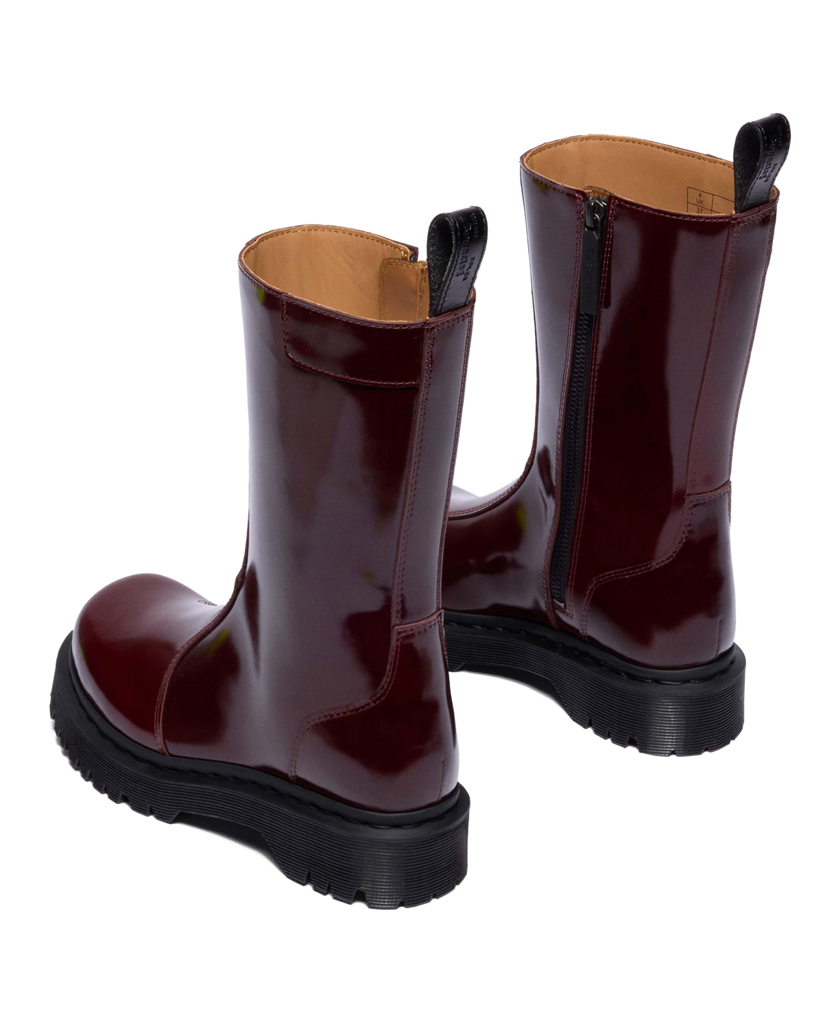 Rejena Lacquered Leather Boots in Cherry Red