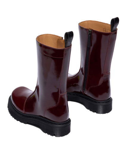 Rejena Lacquered Leather Boots in Cherry Red