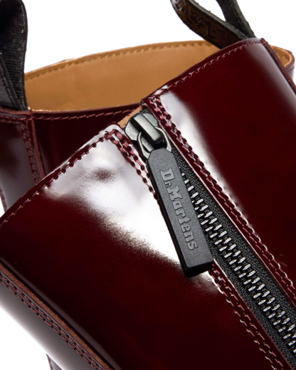 Rejena Lacquered Leather Boots in Cherry Red