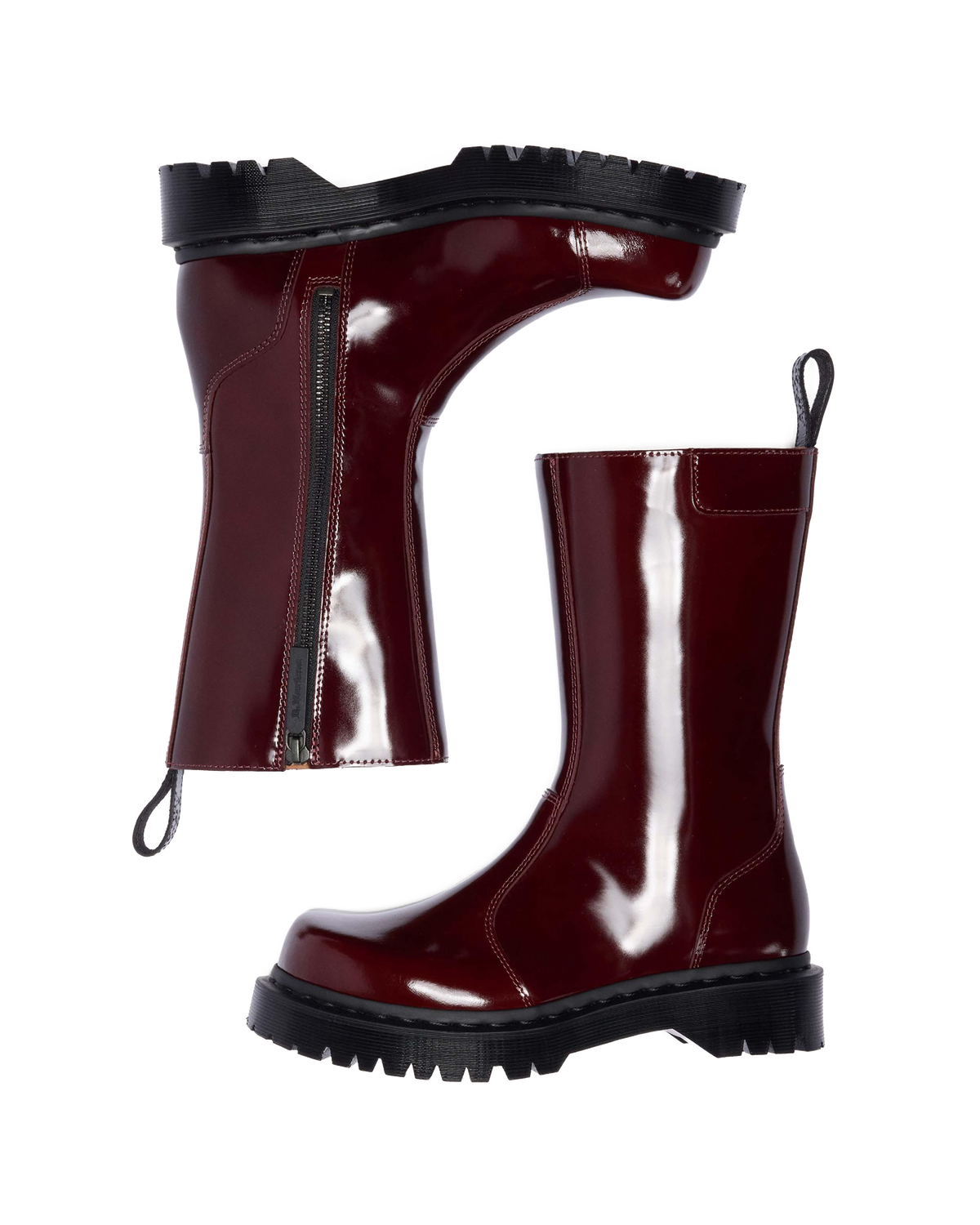 Rejena Lacquered Leather Boots in Cherry Red