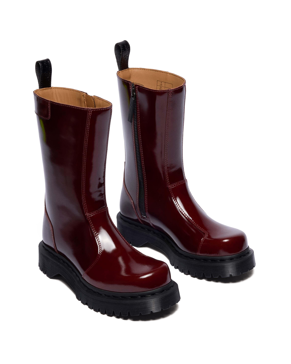 Rejena Lacquered Leather Boots in Cherry Red
