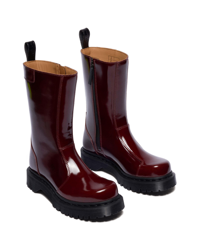 Rejena Lacquered Leather Boots in Cherry Red
