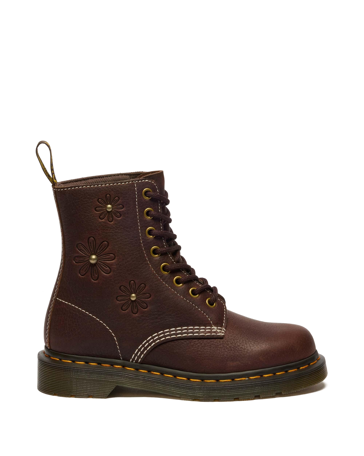 1460 Pascal Flower Grizzly Leather Boots in Dark Brown