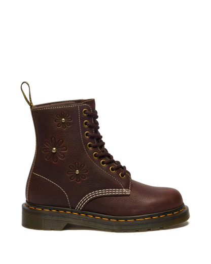 1460 Pascal Flower Grizzly Leather Boots in Dark Brown