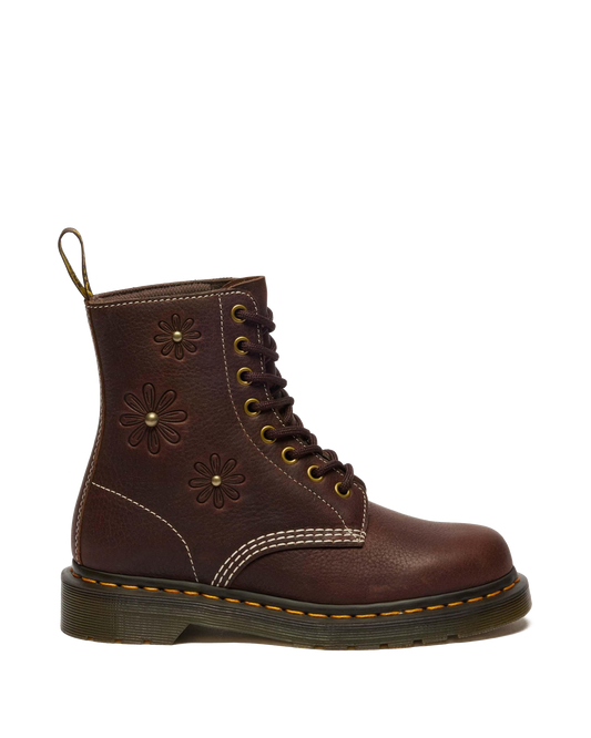 1460 Pascal Flower Grizzly Leather Boots in Dark Brown