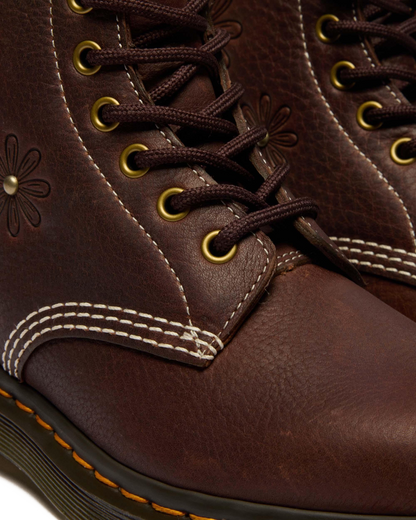 1460 Pascal Flower Grizzly Leather Boots in Dark Brown