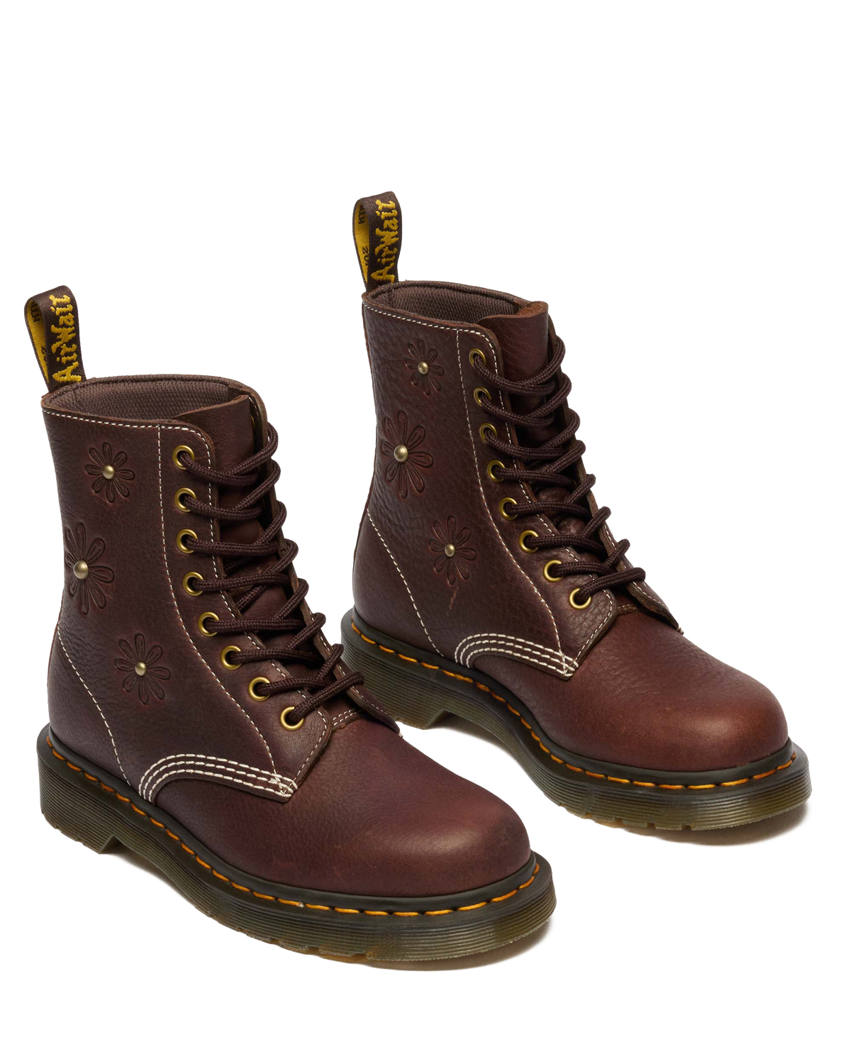1460 Pascal Flower Grizzly Leather Boots in Dark Brown
