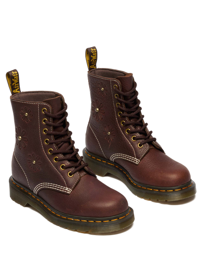1460 Pascal Flower Grizzly Leather Boots in Dark Brown