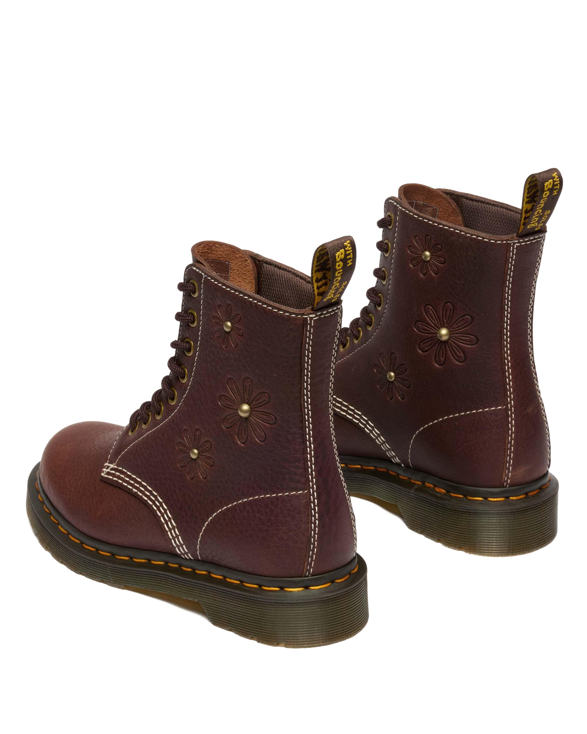 1460 Pascal Flower Grizzly Leather Boots in Dark Brown