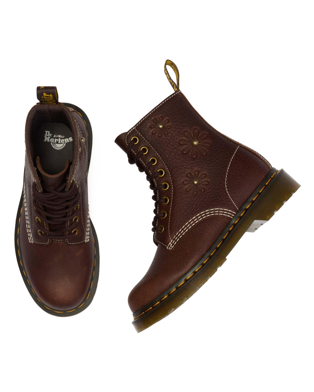 1460 Pascal Flower Grizzly Leather Boots in Dark Brown