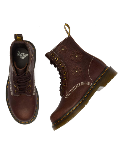1460 Pascal Flower Grizzly Leather Boots in Dark Brown