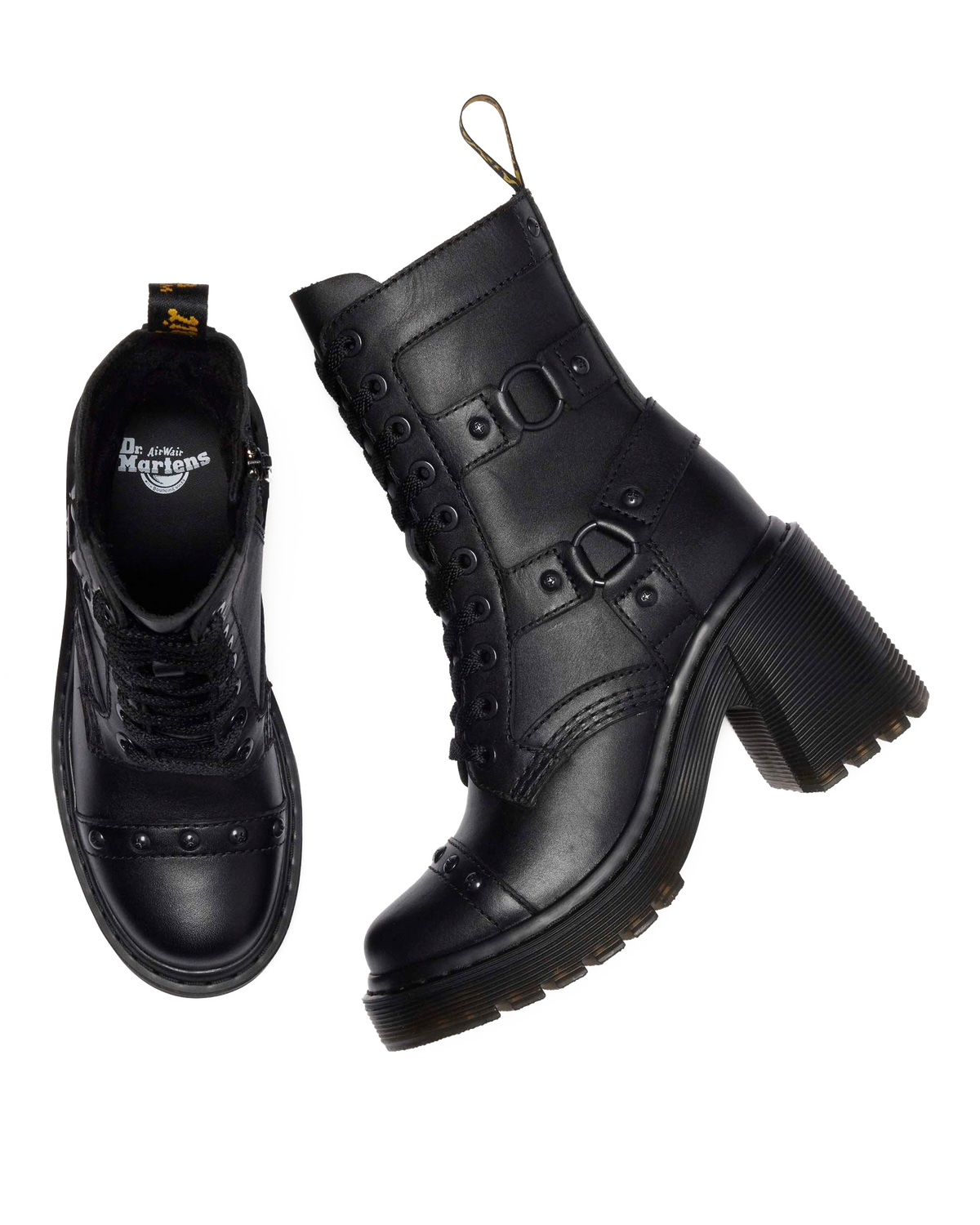 Chesney Harness Sendal Leather Heeled Boots in Black