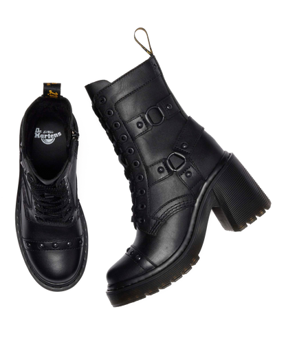 Chesney Harness Sendal Leather Heeled Boots in Black