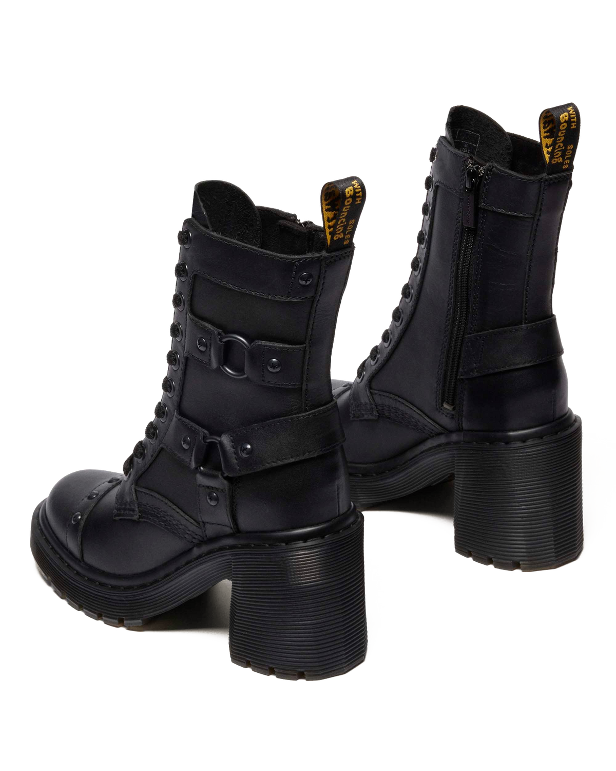 Chesney Harness Sendal Leather Heeled Boots in Black