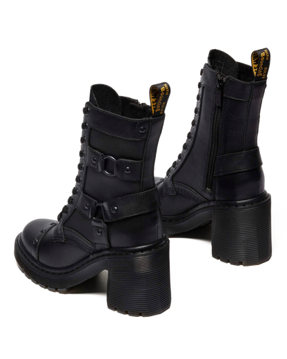 Chesney Harness Sendal Leather Heeled Boots in Black