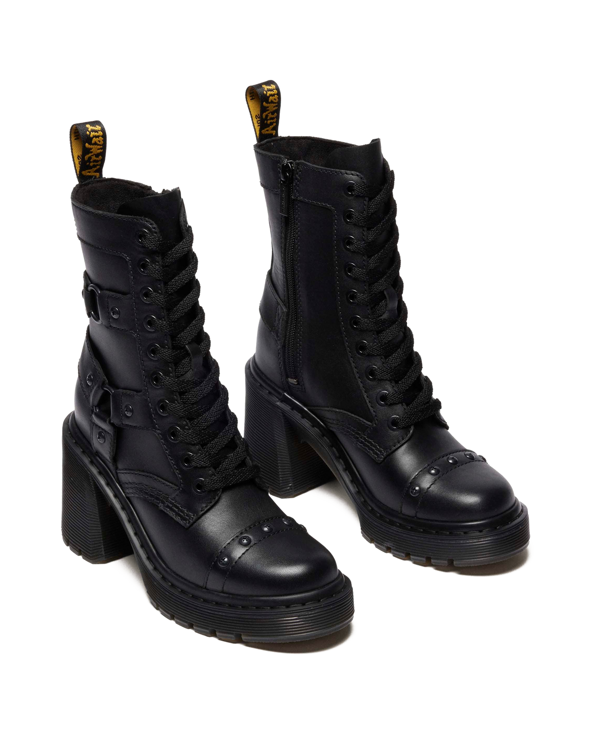 Chesney Harness Sendal Leather Heeled Boots in Black