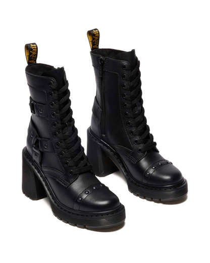 Chesney Harness Sendal Leather Heeled Boots in Black