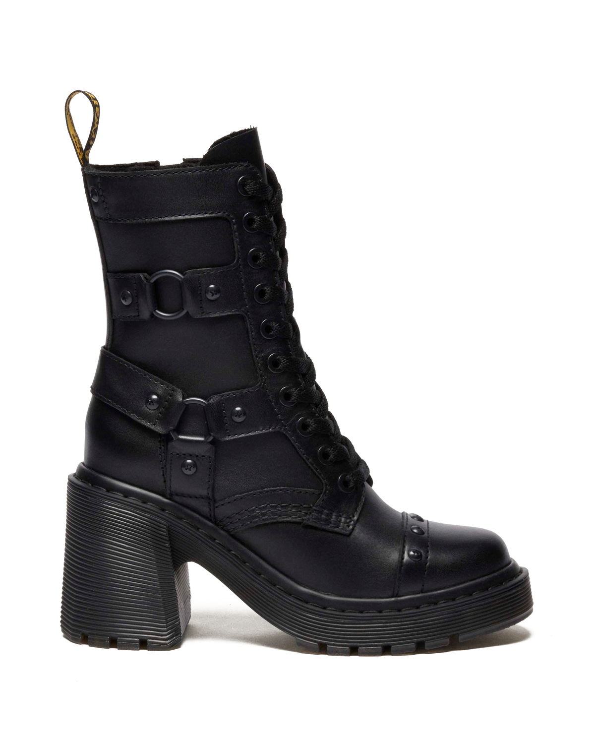 Chesney Harness Sendal Leather Heeled Boots in Black